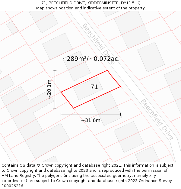 71, BEECHFIELD DRIVE, KIDDERMINSTER, DY11 5HQ: Plot and title map