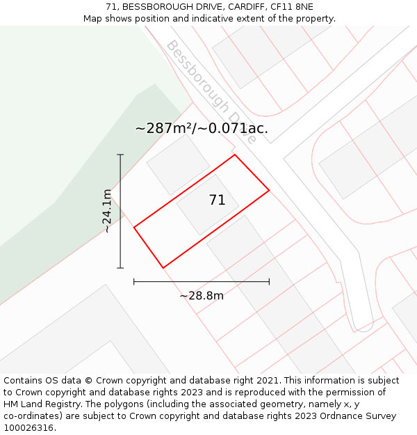 71, BESSBOROUGH DRIVE, CARDIFF, CF11 8NE: Plot and title map