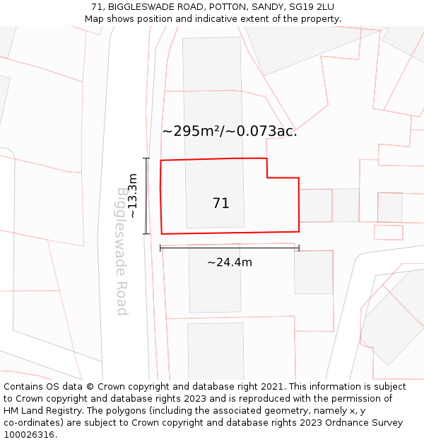 71, BIGGLESWADE ROAD, POTTON, SANDY, SG19 2LU: Plot and title map