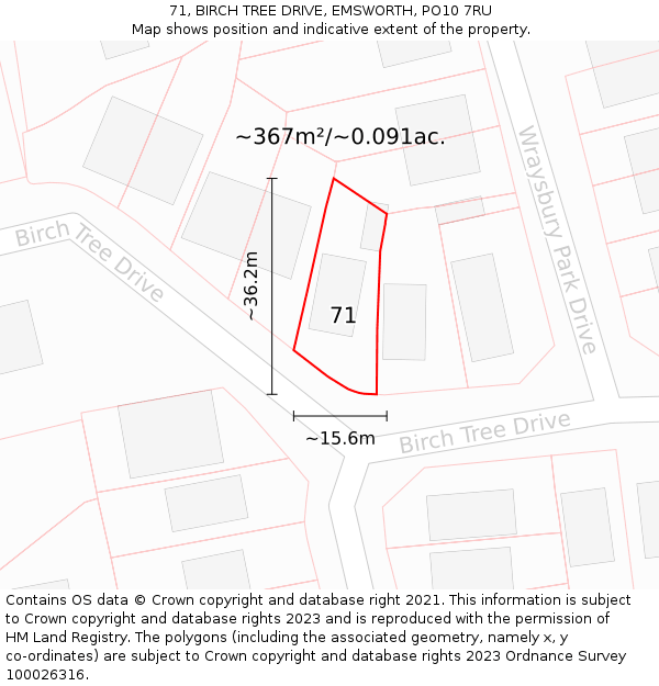 71, BIRCH TREE DRIVE, EMSWORTH, PO10 7RU: Plot and title map