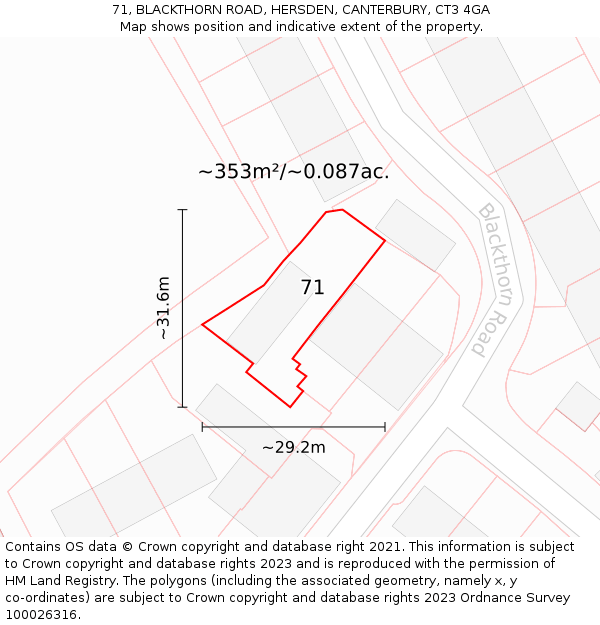 71, BLACKTHORN ROAD, HERSDEN, CANTERBURY, CT3 4GA: Plot and title map