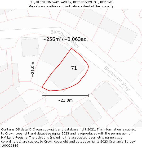 71, BLENHEIM WAY, YAXLEY, PETERBOROUGH, PE7 3YB: Plot and title map