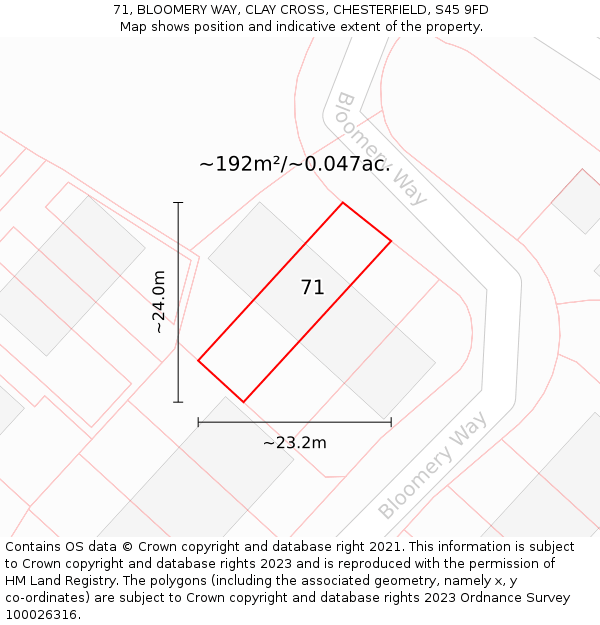 71, BLOOMERY WAY, CLAY CROSS, CHESTERFIELD, S45 9FD: Plot and title map