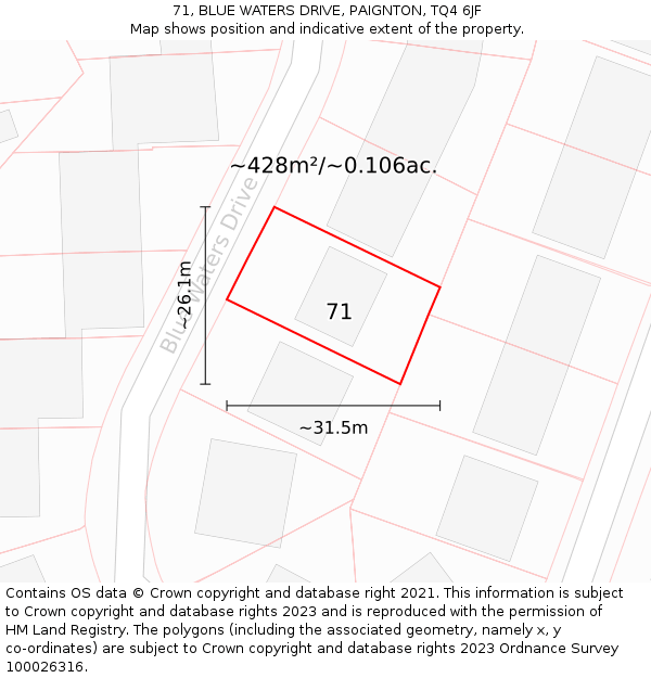 71, BLUE WATERS DRIVE, PAIGNTON, TQ4 6JF: Plot and title map