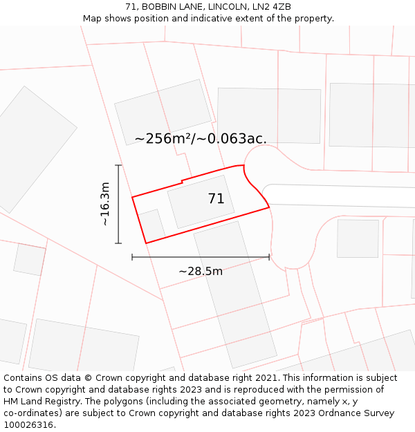 71, BOBBIN LANE, LINCOLN, LN2 4ZB: Plot and title map