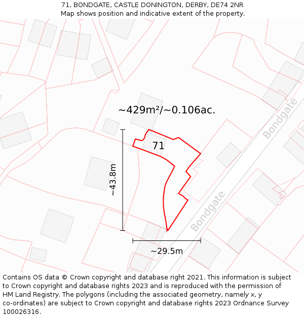 71, BONDGATE, CASTLE DONINGTON, DERBY, DE74 2NR: Plot and title map