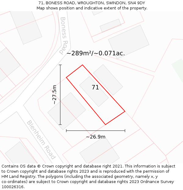 71, BONESS ROAD, WROUGHTON, SWINDON, SN4 9DY: Plot and title map