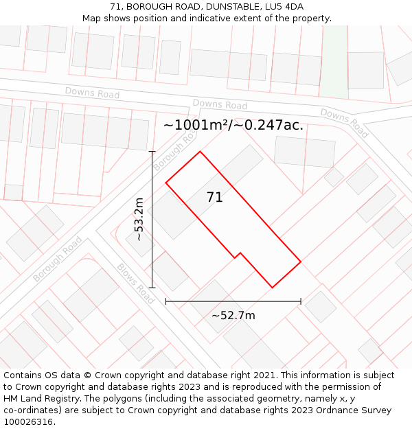 71, BOROUGH ROAD, DUNSTABLE, LU5 4DA: Plot and title map