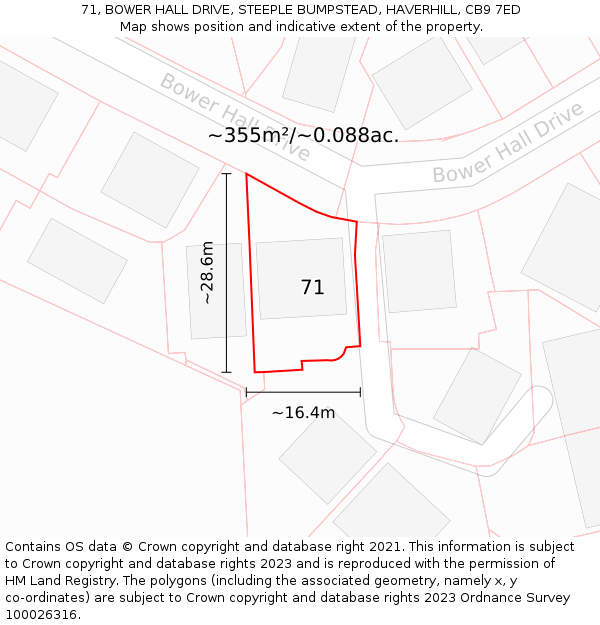 71, BOWER HALL DRIVE, STEEPLE BUMPSTEAD, HAVERHILL, CB9 7ED: Plot and title map
