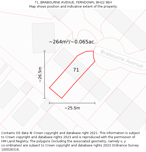 71, BRABOURNE AVENUE, FERNDOWN, BH22 9EH: Plot and title map