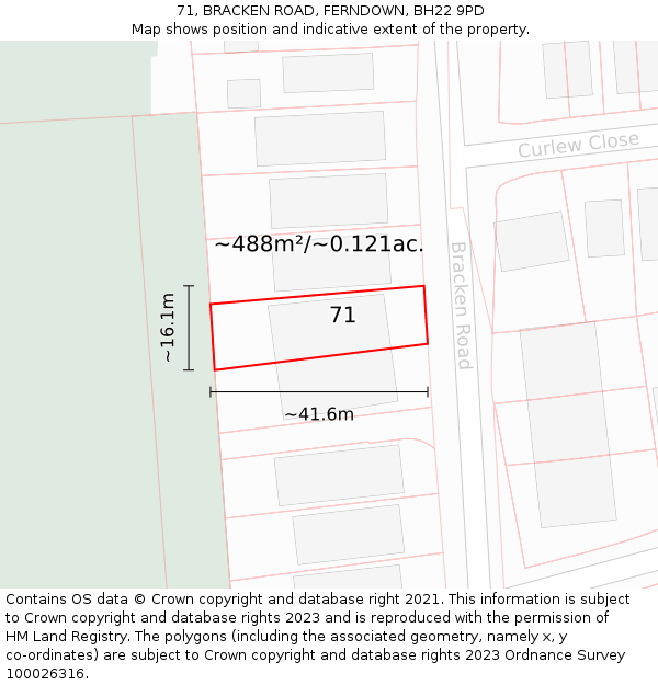 71, BRACKEN ROAD, FERNDOWN, BH22 9PD: Plot and title map