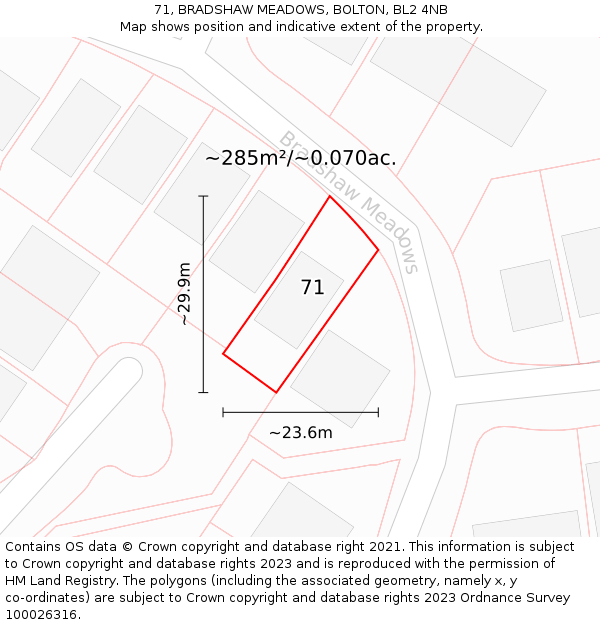 71, BRADSHAW MEADOWS, BOLTON, BL2 4NB: Plot and title map