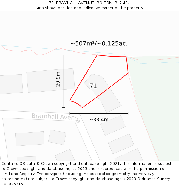 71, BRAMHALL AVENUE, BOLTON, BL2 4EU: Plot and title map