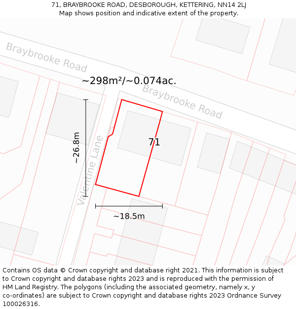 71, BRAYBROOKE ROAD, DESBOROUGH, KETTERING, NN14 2LJ: Plot and title map