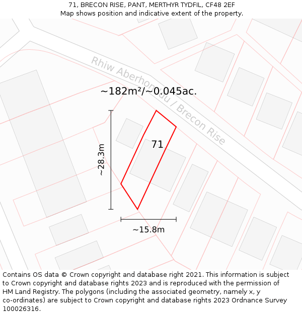 71, BRECON RISE, PANT, MERTHYR TYDFIL, CF48 2EF: Plot and title map