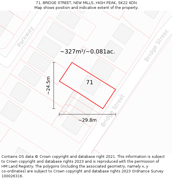 71, BRIDGE STREET, NEW MILLS, HIGH PEAK, SK22 4DN: Plot and title map