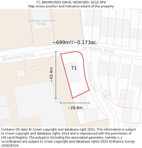 71, BROMFORDS DRIVE, WICKFORD, SS12 0PW: Plot and title map