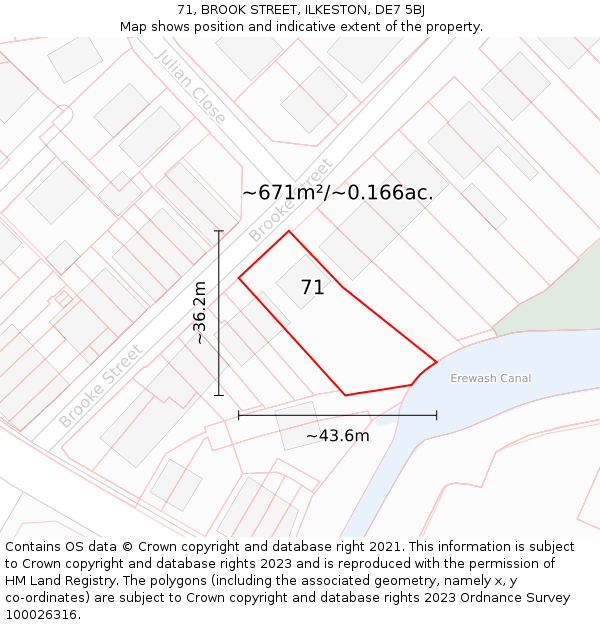 71, BROOK STREET, ILKESTON, DE7 5BJ: Plot and title map