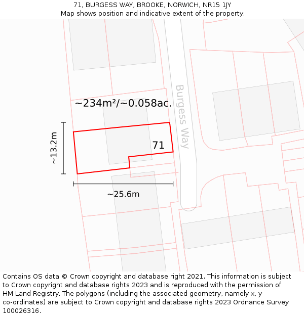 71, BURGESS WAY, BROOKE, NORWICH, NR15 1JY: Plot and title map