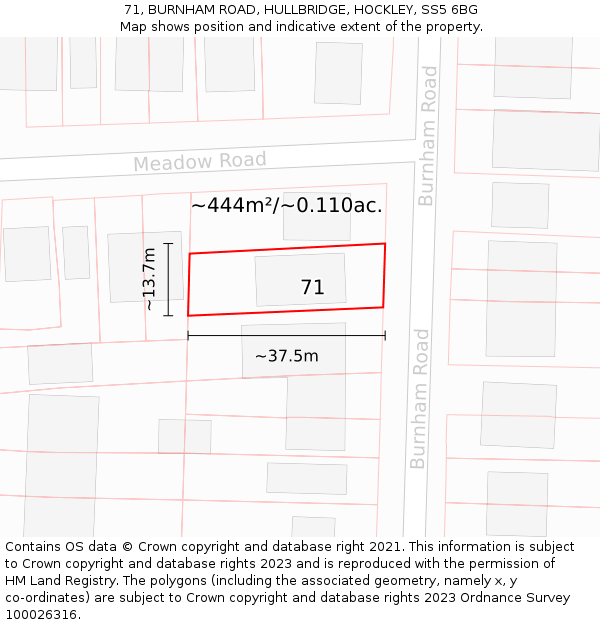 71, BURNHAM ROAD, HULLBRIDGE, HOCKLEY, SS5 6BG: Plot and title map