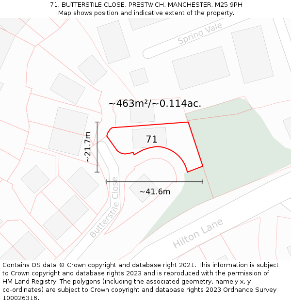 71, BUTTERSTILE CLOSE, PRESTWICH, MANCHESTER, M25 9PH: Plot and title map