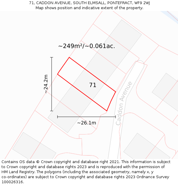 71, CADDON AVENUE, SOUTH ELMSALL, PONTEFRACT, WF9 2WJ: Plot and title map
