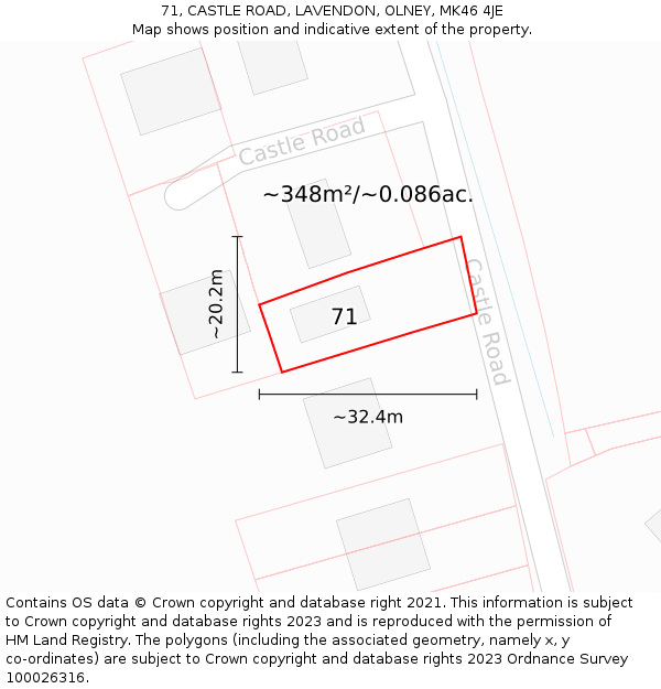 71, CASTLE ROAD, LAVENDON, OLNEY, MK46 4JE: Plot and title map