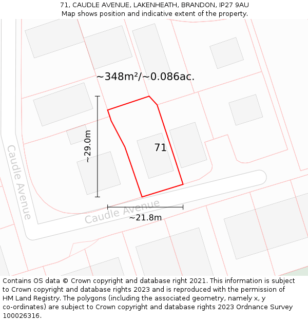 71, CAUDLE AVENUE, LAKENHEATH, BRANDON, IP27 9AU: Plot and title map