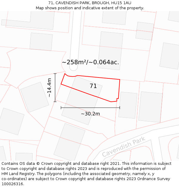 71, CAVENDISH PARK, BROUGH, HU15 1AU: Plot and title map