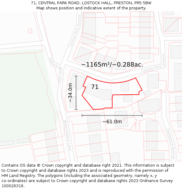 71, CENTRAL PARK ROAD, LOSTOCK HALL, PRESTON, PR5 5BW: Plot and title map