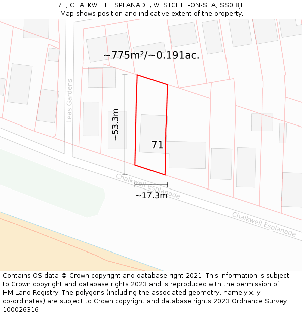 71, CHALKWELL ESPLANADE, WESTCLIFF-ON-SEA, SS0 8JH: Plot and title map