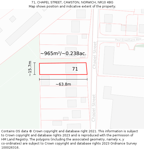 71, CHAPEL STREET, CAWSTON, NORWICH, NR10 4BG: Plot and title map