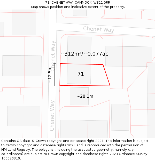 71, CHENET WAY, CANNOCK, WS11 5RR: Plot and title map