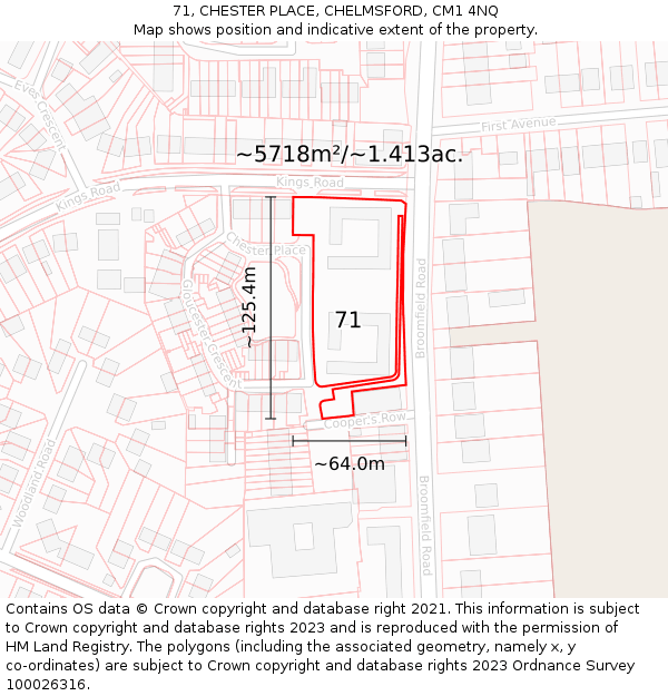 71, CHESTER PLACE, CHELMSFORD, CM1 4NQ: Plot and title map