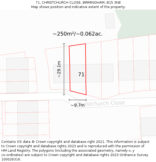 71, CHRISTCHURCH CLOSE, BIRMINGHAM, B15 3NE: Plot and title map