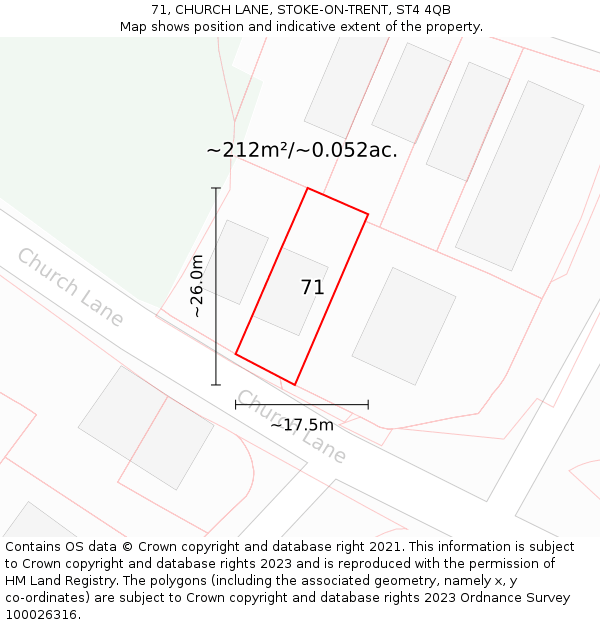 71, CHURCH LANE, STOKE-ON-TRENT, ST4 4QB: Plot and title map