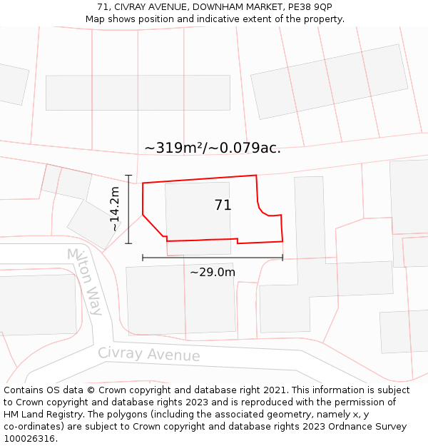 71, CIVRAY AVENUE, DOWNHAM MARKET, PE38 9QP: Plot and title map