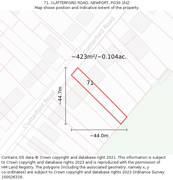 71, CLATTERFORD ROAD, NEWPORT, PO30 1NZ: Plot and title map