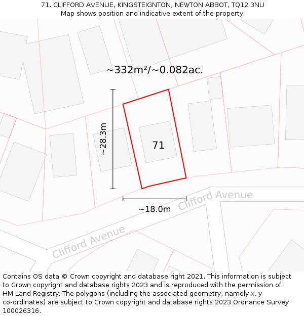 71, CLIFFORD AVENUE, KINGSTEIGNTON, NEWTON ABBOT, TQ12 3NU: Plot and title map