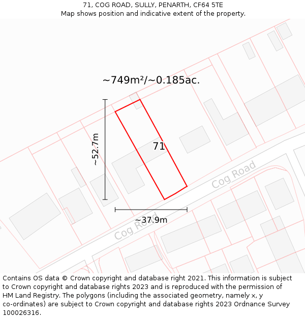 71, COG ROAD, SULLY, PENARTH, CF64 5TE: Plot and title map