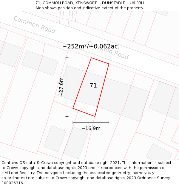 71, COMMON ROAD, KENSWORTH, DUNSTABLE, LU6 3RH: Plot and title map