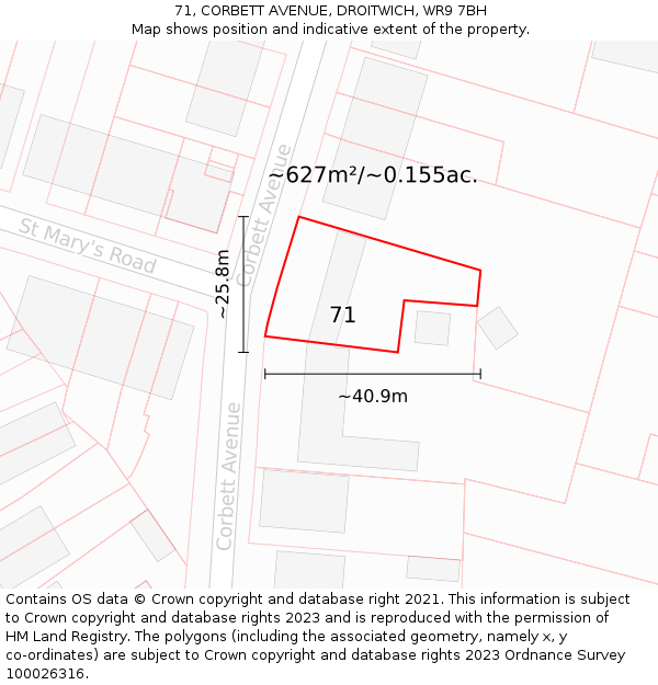 71, CORBETT AVENUE, DROITWICH, WR9 7BH: Plot and title map