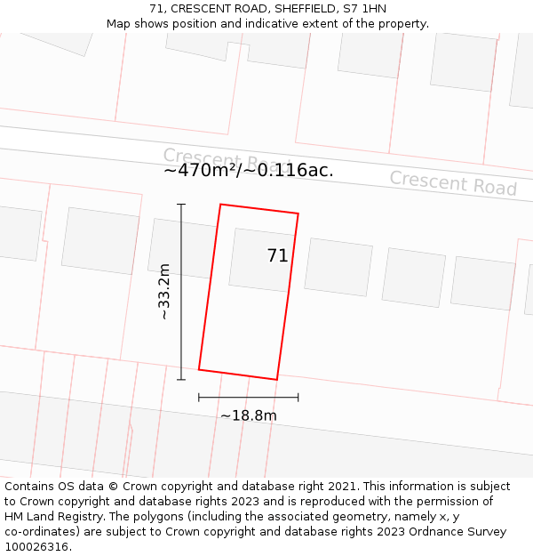 71, CRESCENT ROAD, SHEFFIELD, S7 1HN: Plot and title map