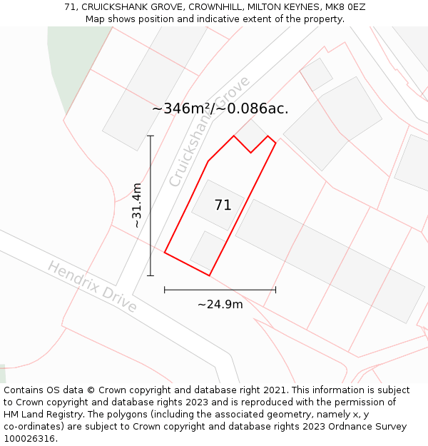 71, CRUICKSHANK GROVE, CROWNHILL, MILTON KEYNES, MK8 0EZ: Plot and title map