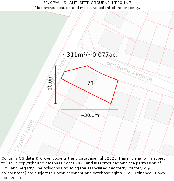 71, CRYALLS LANE, SITTINGBOURNE, ME10 1NZ: Plot and title map