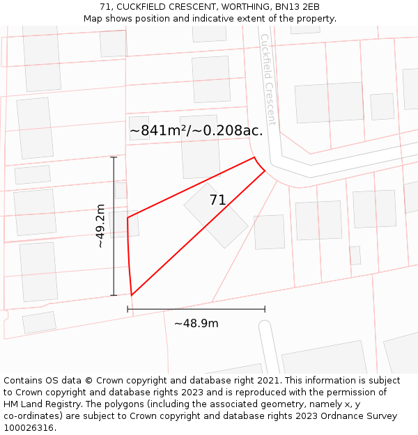 71, CUCKFIELD CRESCENT, WORTHING, BN13 2EB: Plot and title map