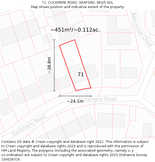 71, CUCKMERE ROAD, SEAFORD, BN25 4DL: Plot and title map