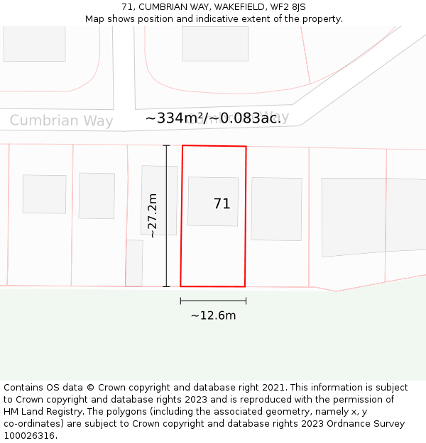 71, CUMBRIAN WAY, WAKEFIELD, WF2 8JS: Plot and title map