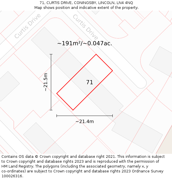 71, CURTIS DRIVE, CONINGSBY, LINCOLN, LN4 4NQ: Plot and title map