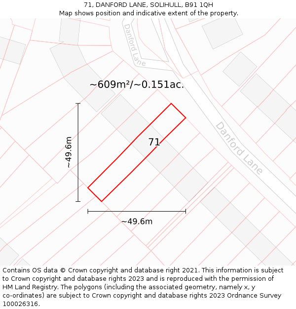 71, DANFORD LANE, SOLIHULL, B91 1QH: Plot and title map